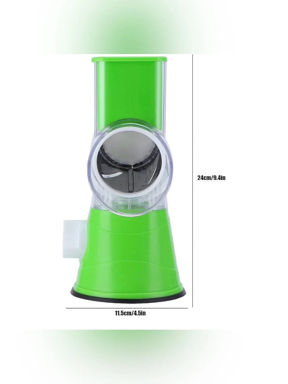 Tabletop Drummer Manual Green Vegetable Spiralizer and Grater with extra items.